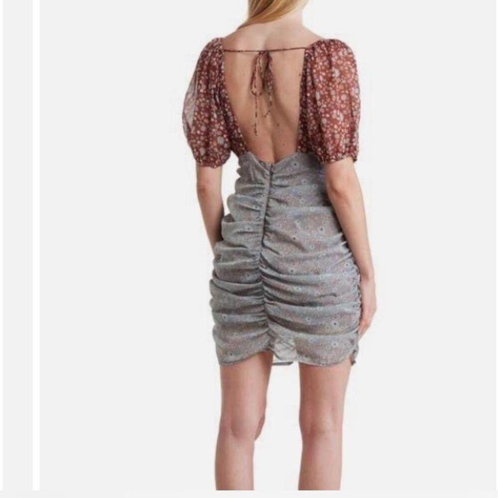 Free People Tessa Storm Combo Boho Floral Print Ruched Mini Dress Size Small - Picture 2 of 4